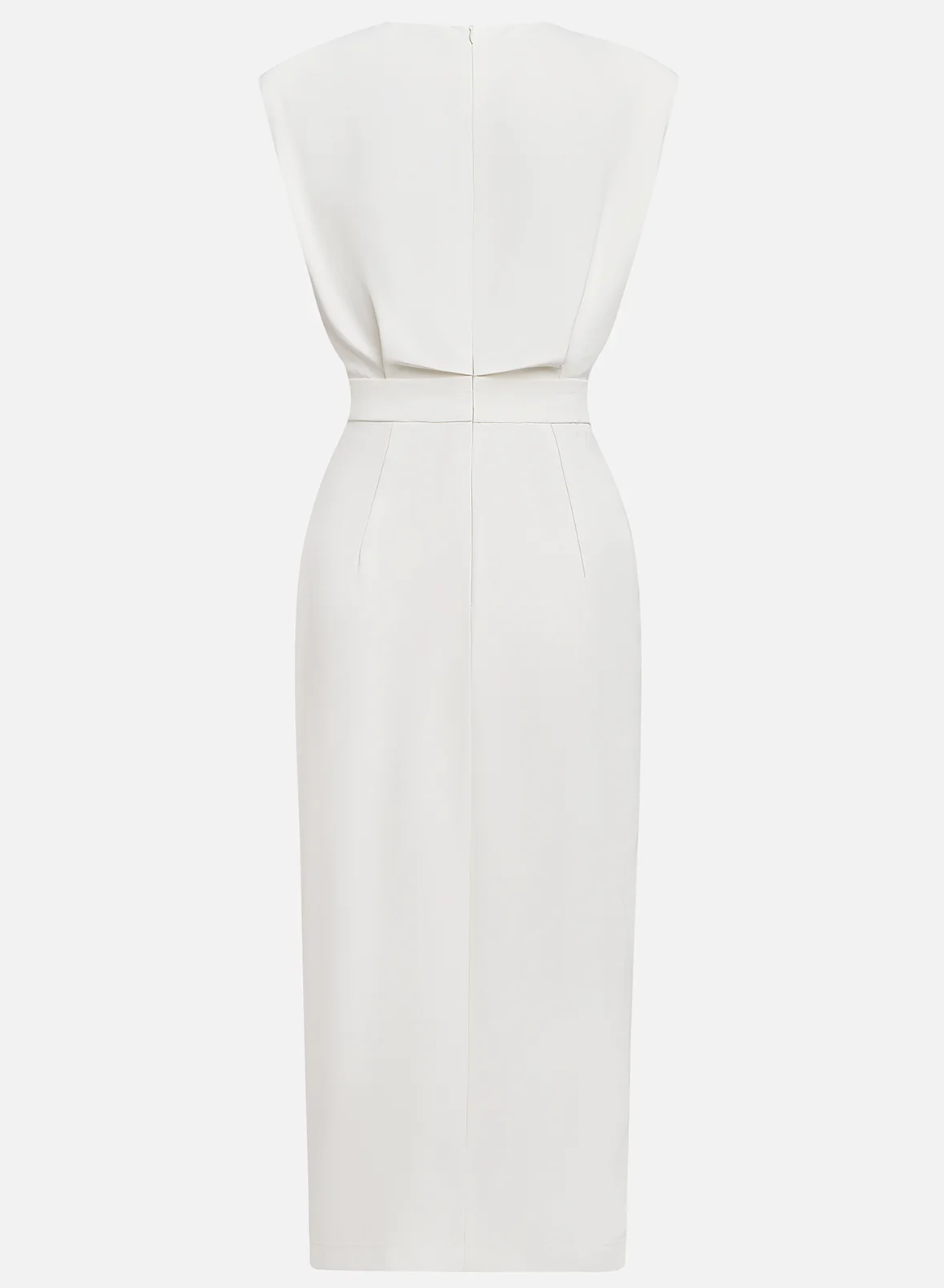 NOMI™ | Robe Écrue Élégante pour Femme – Robe d'Été avec Boutons Dorés et Fente Latérale
