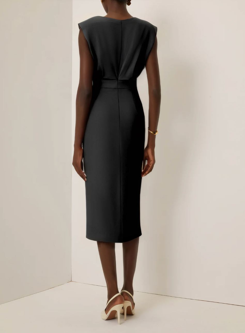 NOMI™ | Robe Écrue Élégante pour Femme – Robe d'Été avec Boutons Dorés et Fente Latérale